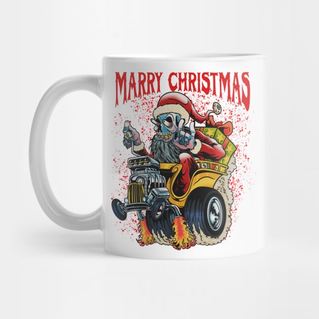 Xmas santa skull hotrod car fink by piggybankstudio